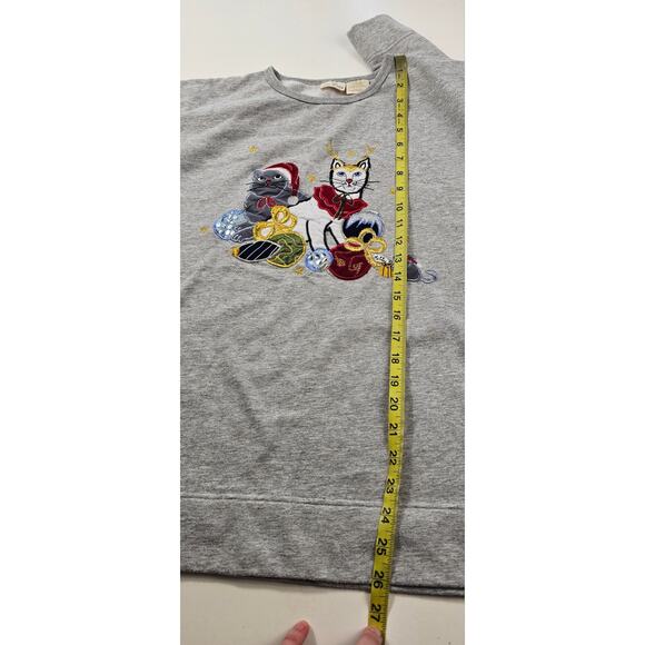 Vintage Bobbie Brooks cat Christmas applique ugly sweater holiday kittens L + - Picture 7 of 8